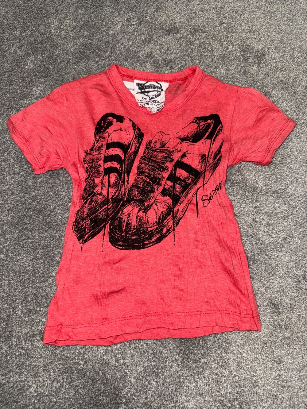 Senior Kids Red Graphic Tee with Sneaker Print